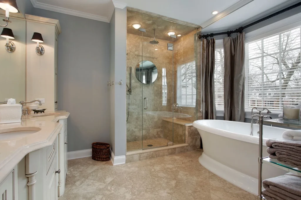luxury bathroom remodel with shower and tub